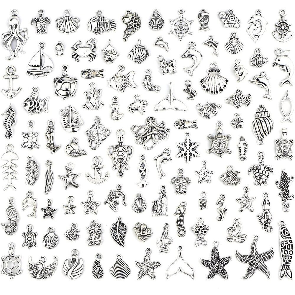 Wholesale 100 Pieces Mix Antique Silver Charm Pendant Collection DIY Jewelry Sup